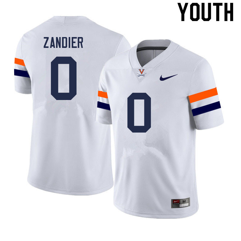 Youth #0 Zane Zandier Virginia Cavaliers College Football Jerseys Sale-White - Click Image to Close